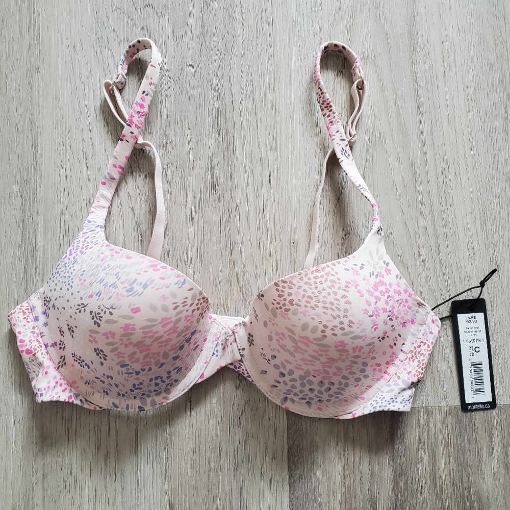 ☀️2/$40☀️ 32C - Light Pink Floral Pure Demi Cup T-Shirt Bra - Montelle
